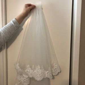 Cathedral Length Ivory Wedding Veil with Lace Trim